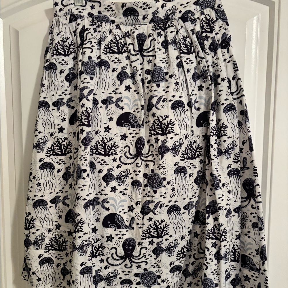 ModCloth More Than Charming Sea Creature A-Line Cotton Skirt M Fit & Flare